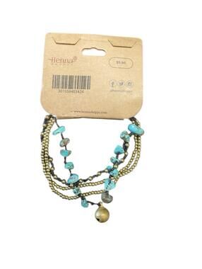 Henna Shoppe Turquoise Anklet Gold Bead Layered Bell Charm Boho Beach Adjustable